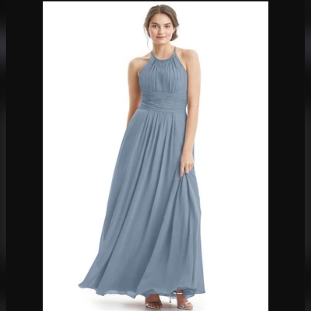 Azazie Regina Dusty Blue Bridesmaid Dress A10 Hemmed Lace Back